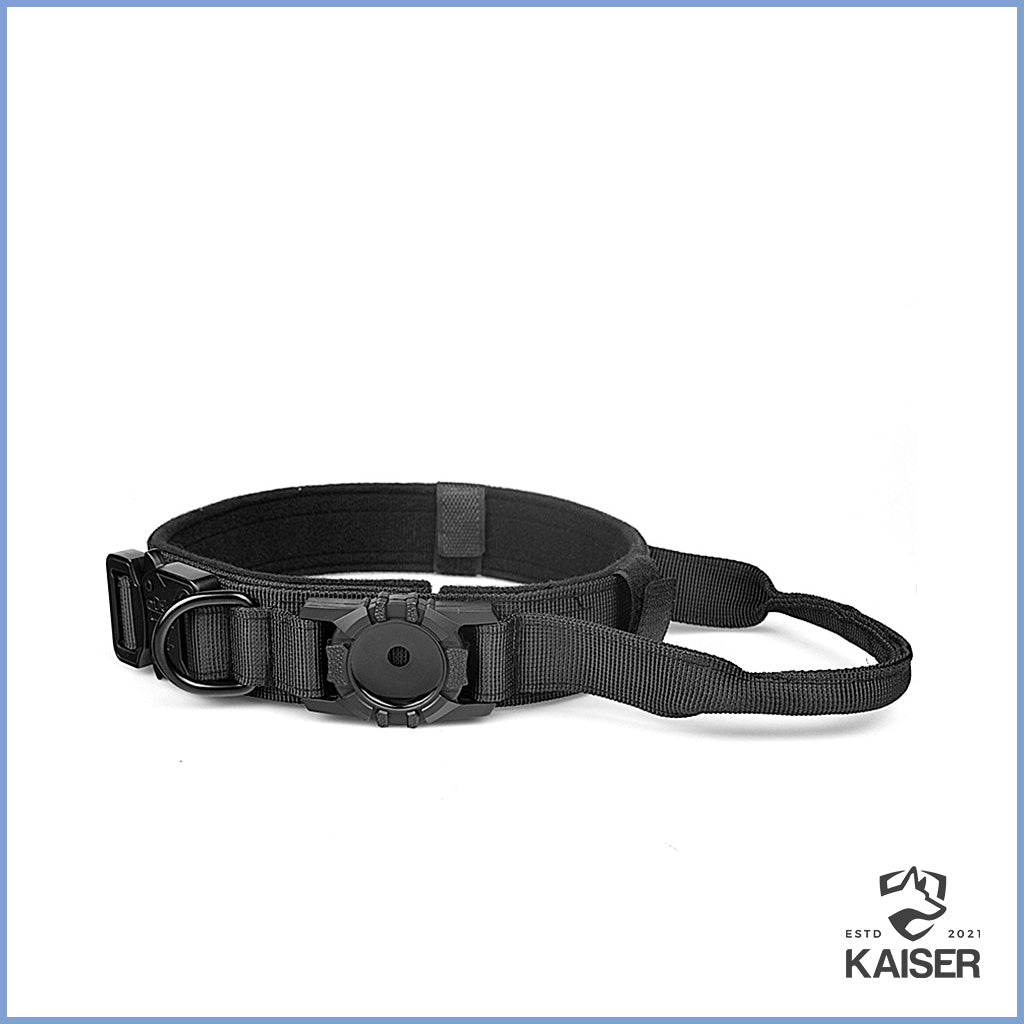 Apple Airtag Hundehalsband mit Griff Schwarz