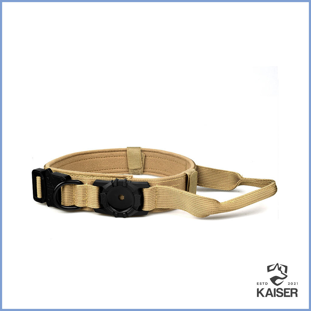 Apple Airtag Hundehalsband mit Griff Hellbraun