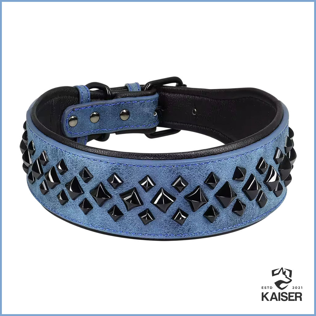 Hundehalsband aus PU-Leder gepolstert 5cm breit mit Stacheln