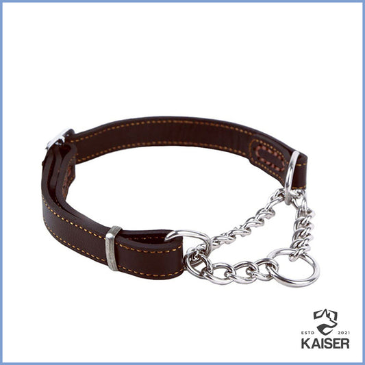 Hundehalsband aus Leder mit Zugstopp Kette