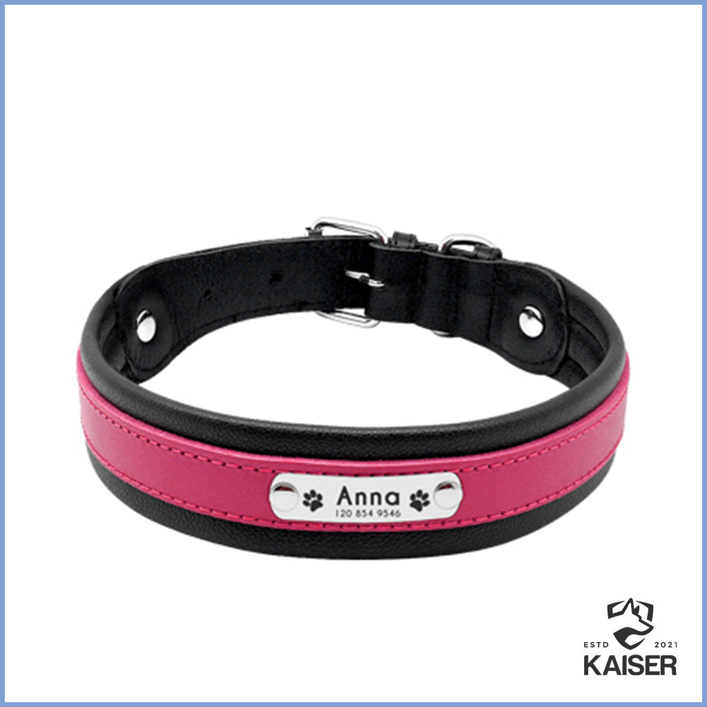 Hundehalsband mit Namen und Telefonnummer rosa und schwarz