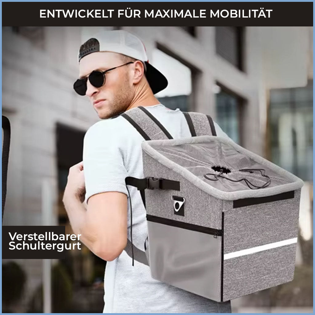 Hundekorb für Fahrrad als Hunderucksack getragen