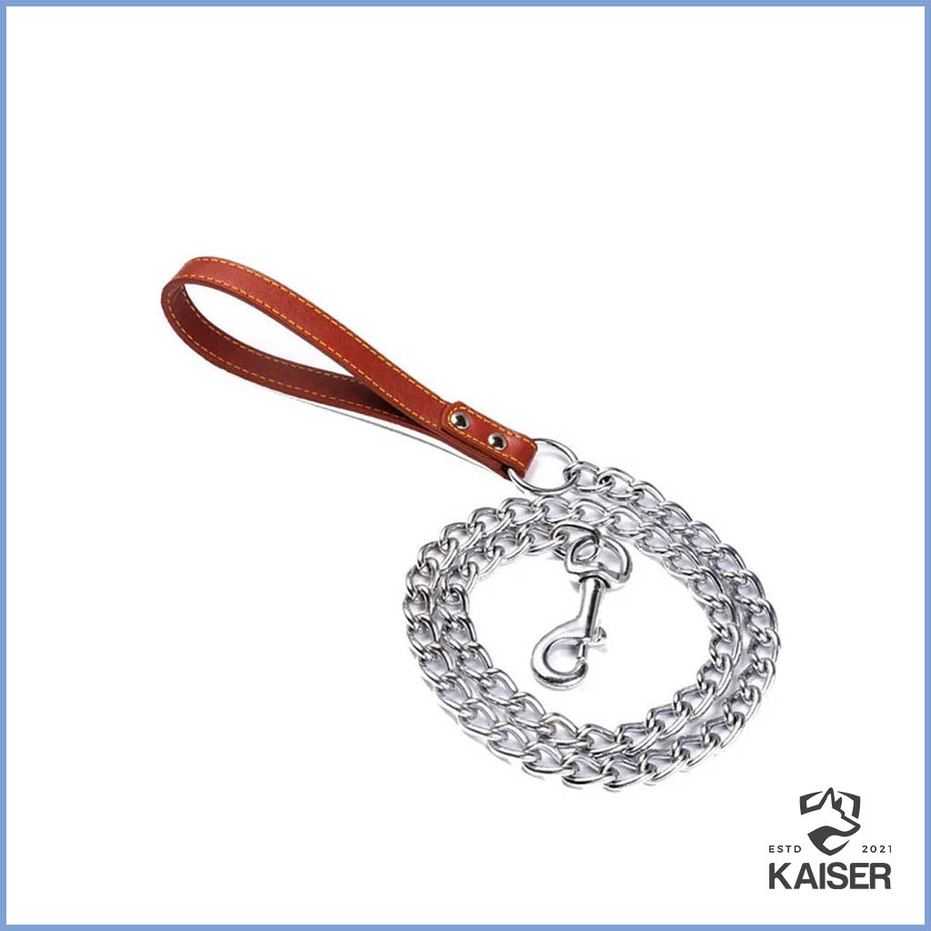 Hundeleine Kette mit Ledergriff
