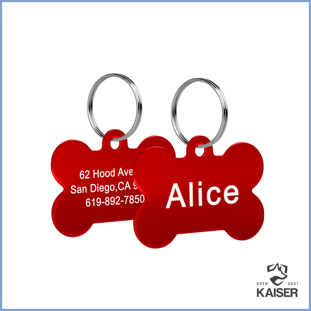 Hundemarke aus Edelstahl im Knochenform und rote Farbe