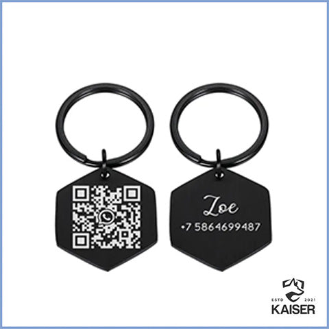 Hundemarke mit QR Code und name schwarz