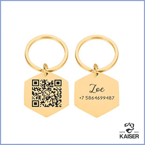 Hundemarke mit QR Code und name gold