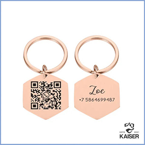 Hundemarke mit QR Code und name Roségold