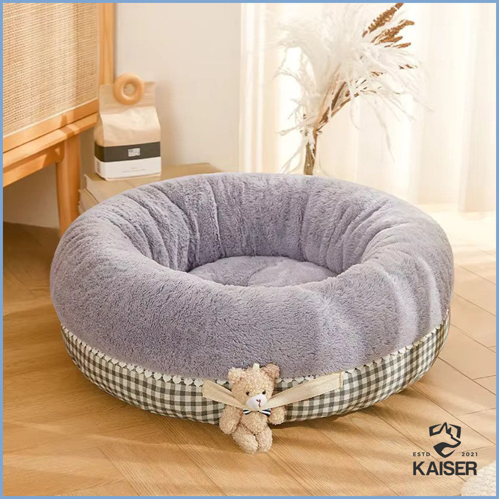 Luxus Hundebett rund für kleine Hunde grau
