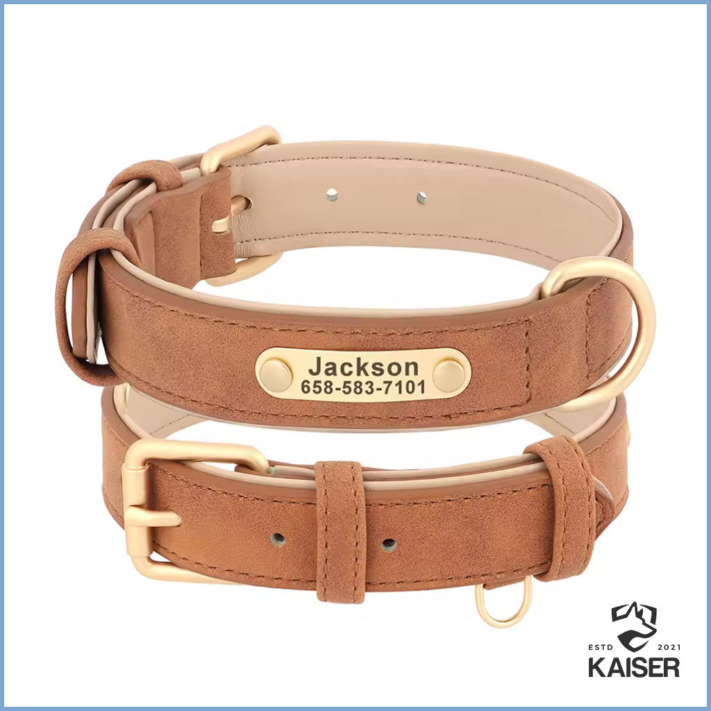 Personalisiertes Hundehalsband aus PU-Leder Hellbraun