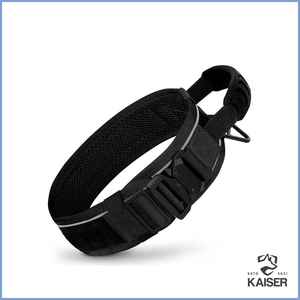 Hundehalsband breit, reflektierend mit Griff, schwarze Farbe