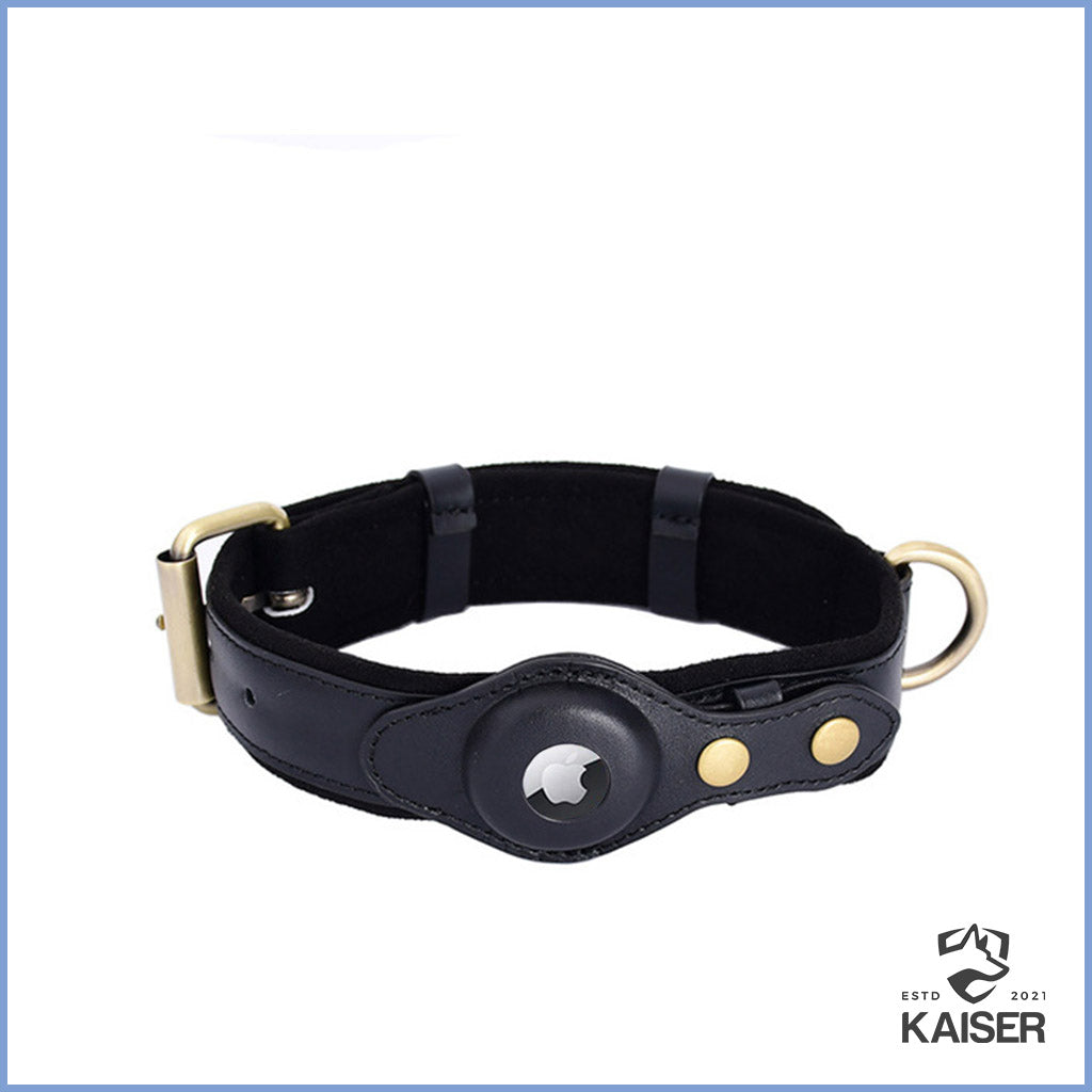 Apple Airtag Hundehalsband Leder Schwarz