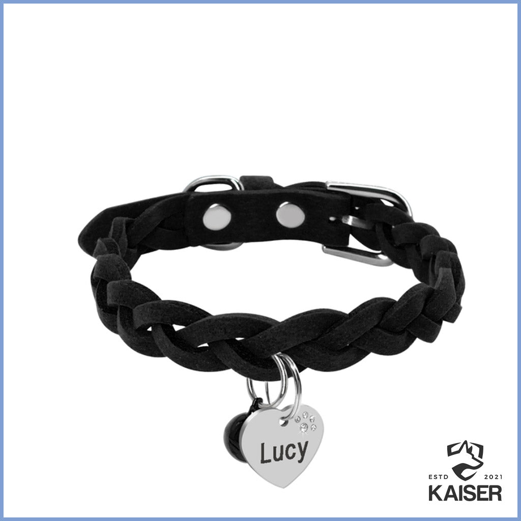 Hundehalsband Leder geflochten schwarz