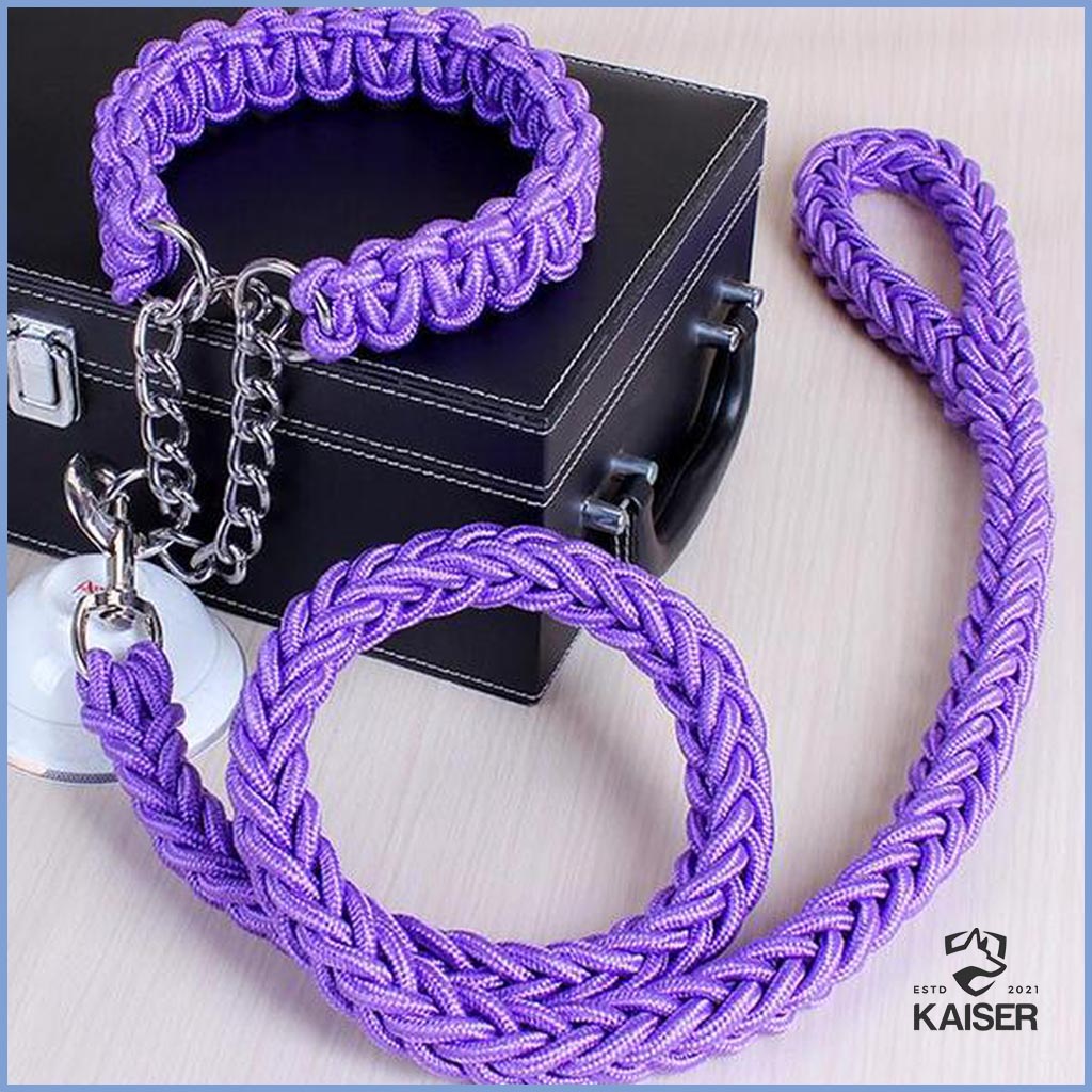 Paracord geflochtenes Hundehalsband mit Leine in Lila Farbe
