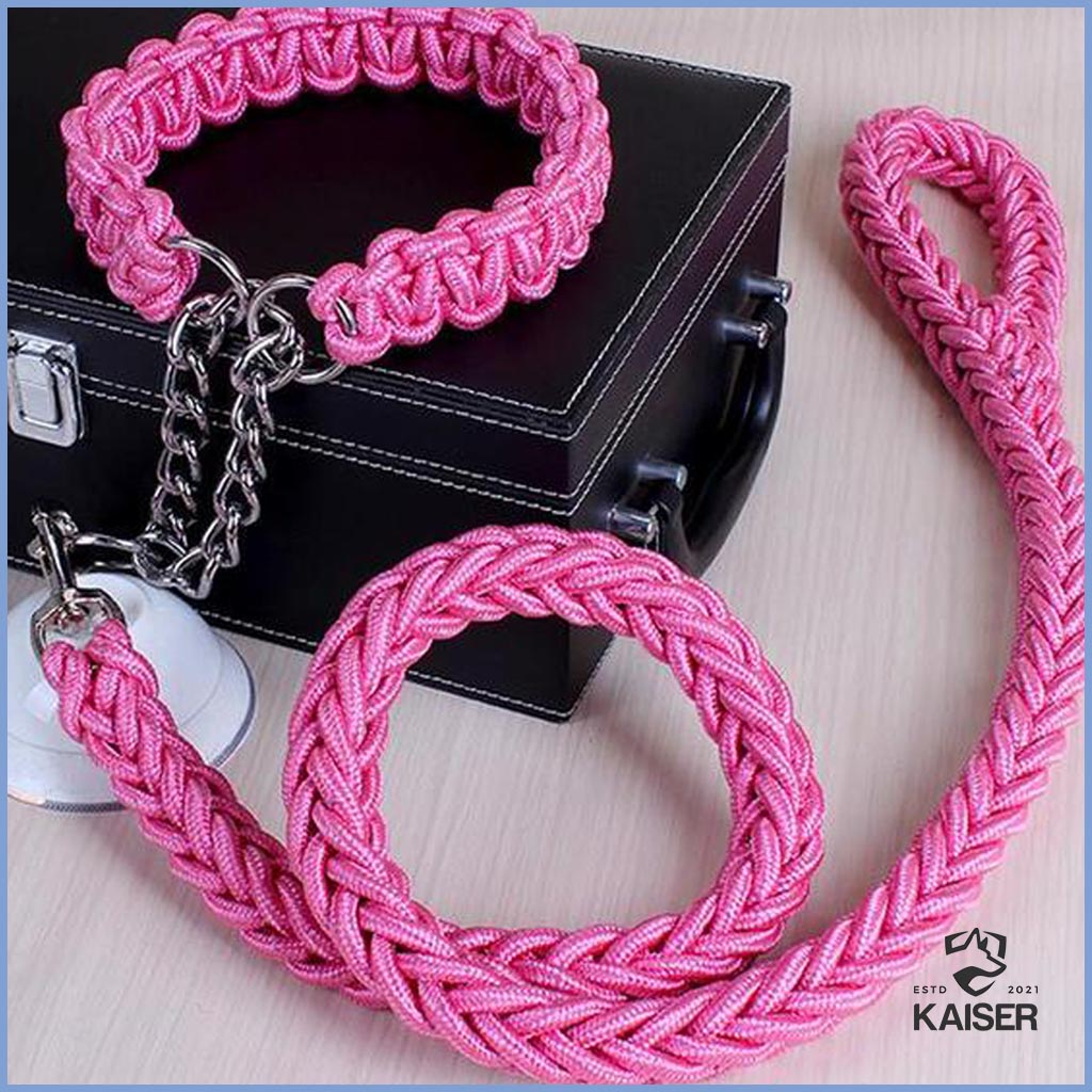 Rosa Paracord geflochtenes Hundehalsband mit Leine