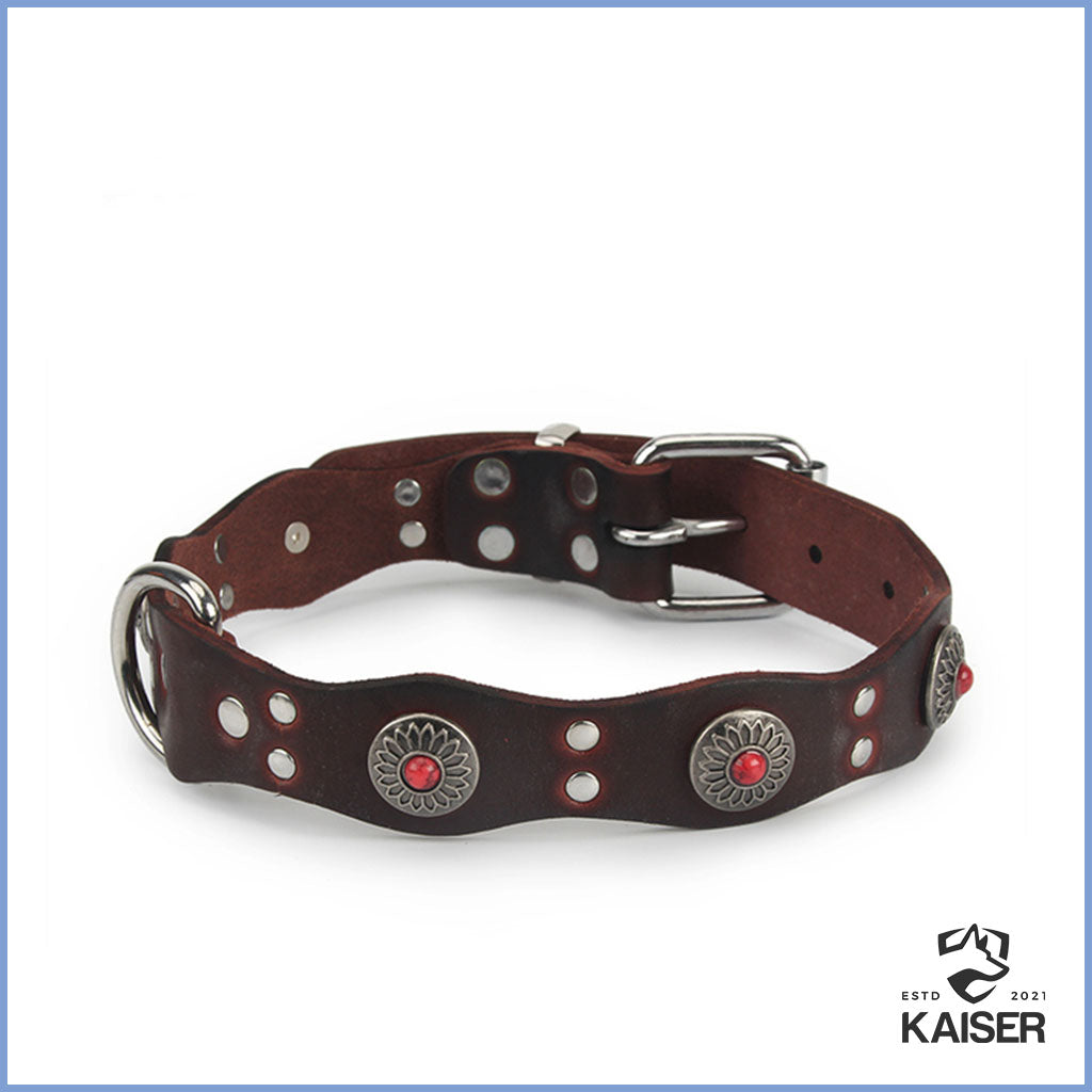 Hundehalsband Indianer braun mit roten Perlen