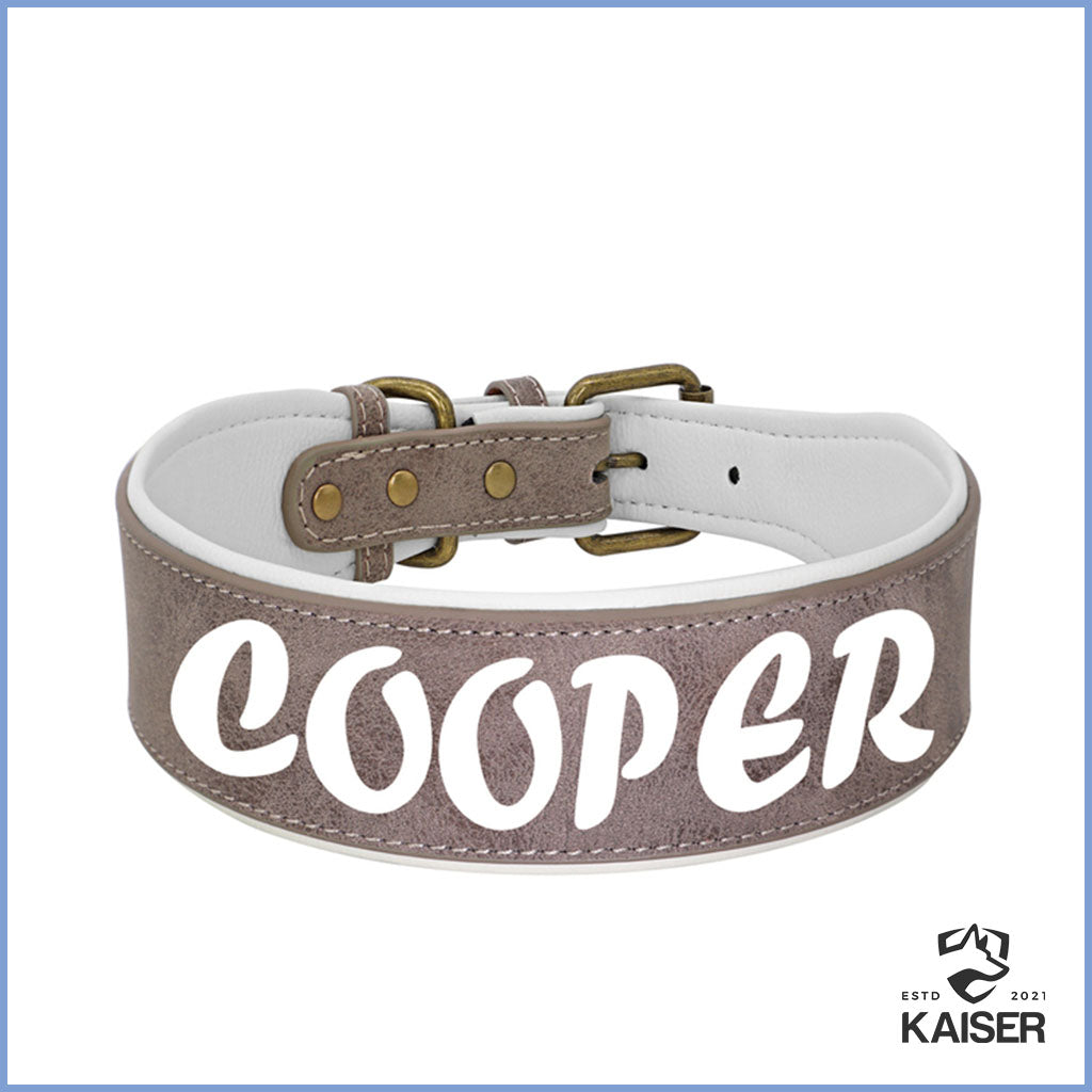 Hundehalsband Leder breit mit Namen grau