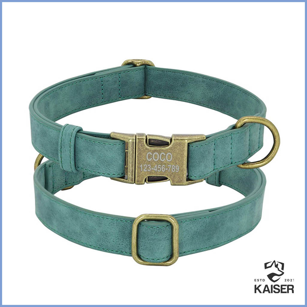 Hundehalsband mit Namen und Telefonnummer aus Leder mit Metallschnalle personalisiert