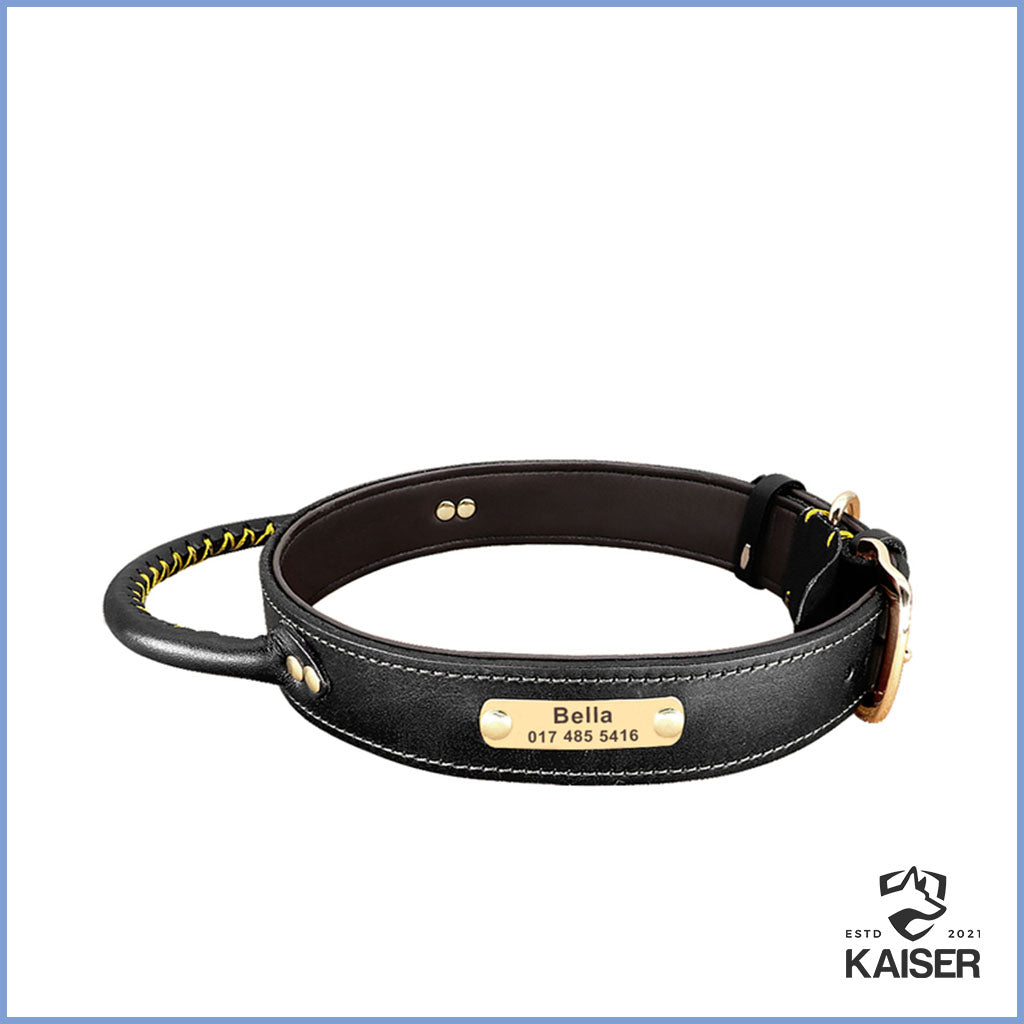 Hundehalsband mit Griff mit Namen Leder schwarz