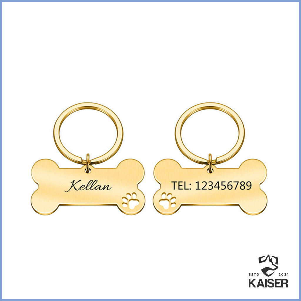 Hundemarke Knochen mit namen Gold