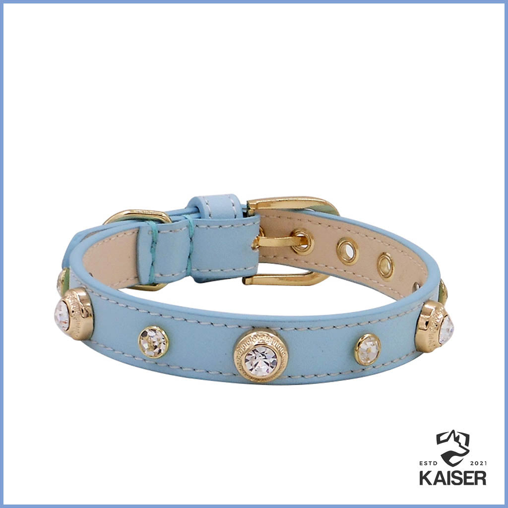 Luxus Hundehalsband Leder hellblau