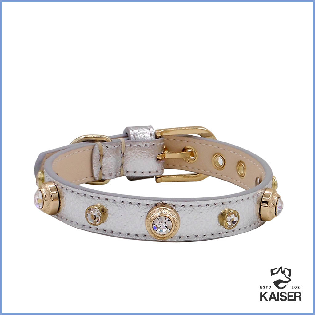 Luxus Hundehalsband Leder grau