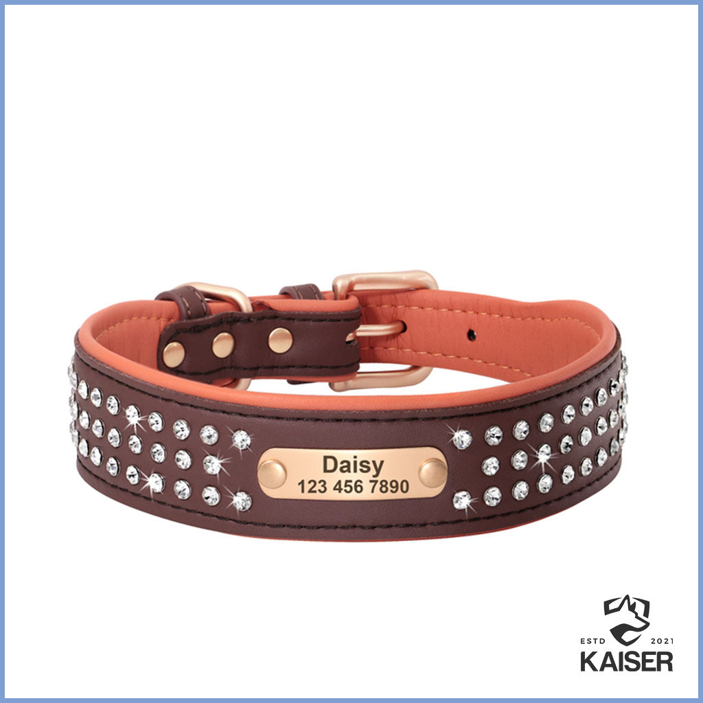 Stylish Hundehalsband mit Name Leder mit Strass