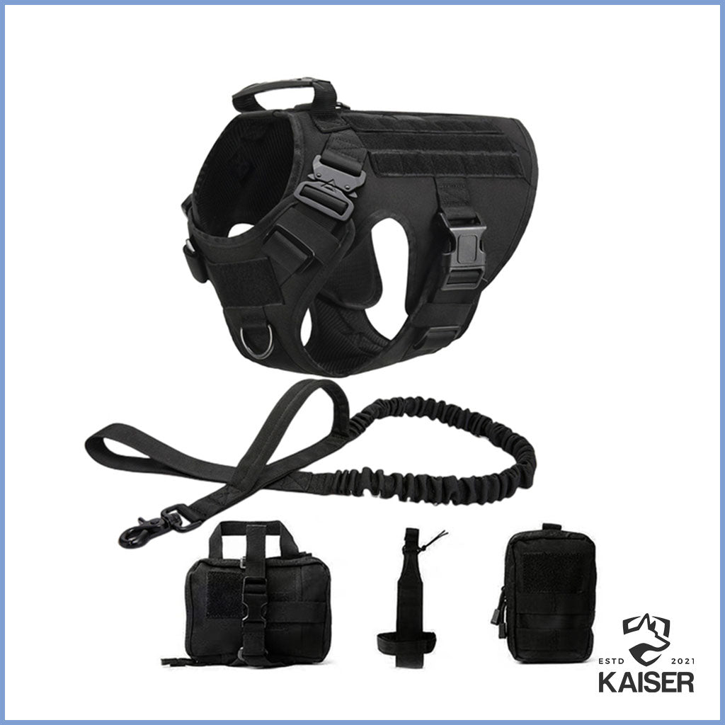 Taktisches Hundegeschirr mit Leine und Tasche schwarz