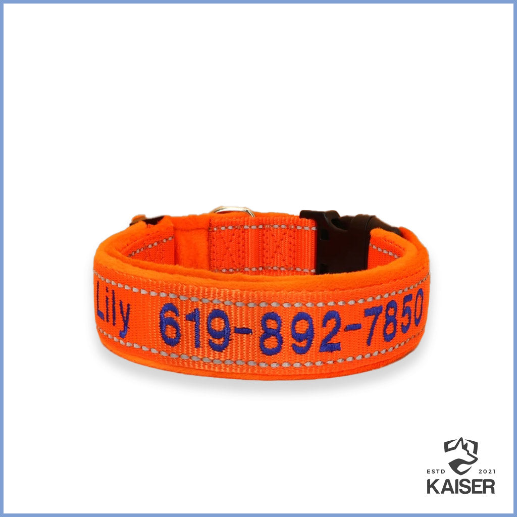 Besticktes reflektierendes Hundehalsband orange Farbe