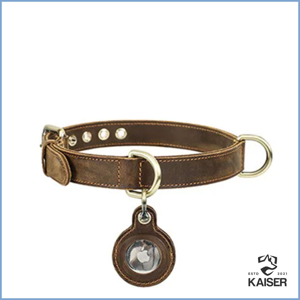 Luxus Hundehalsband aus echtem Leder mit AirTag-Halterung