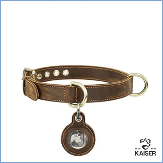 Luxus Hundehalsband aus echtem Leder mit AirTag-Halterung