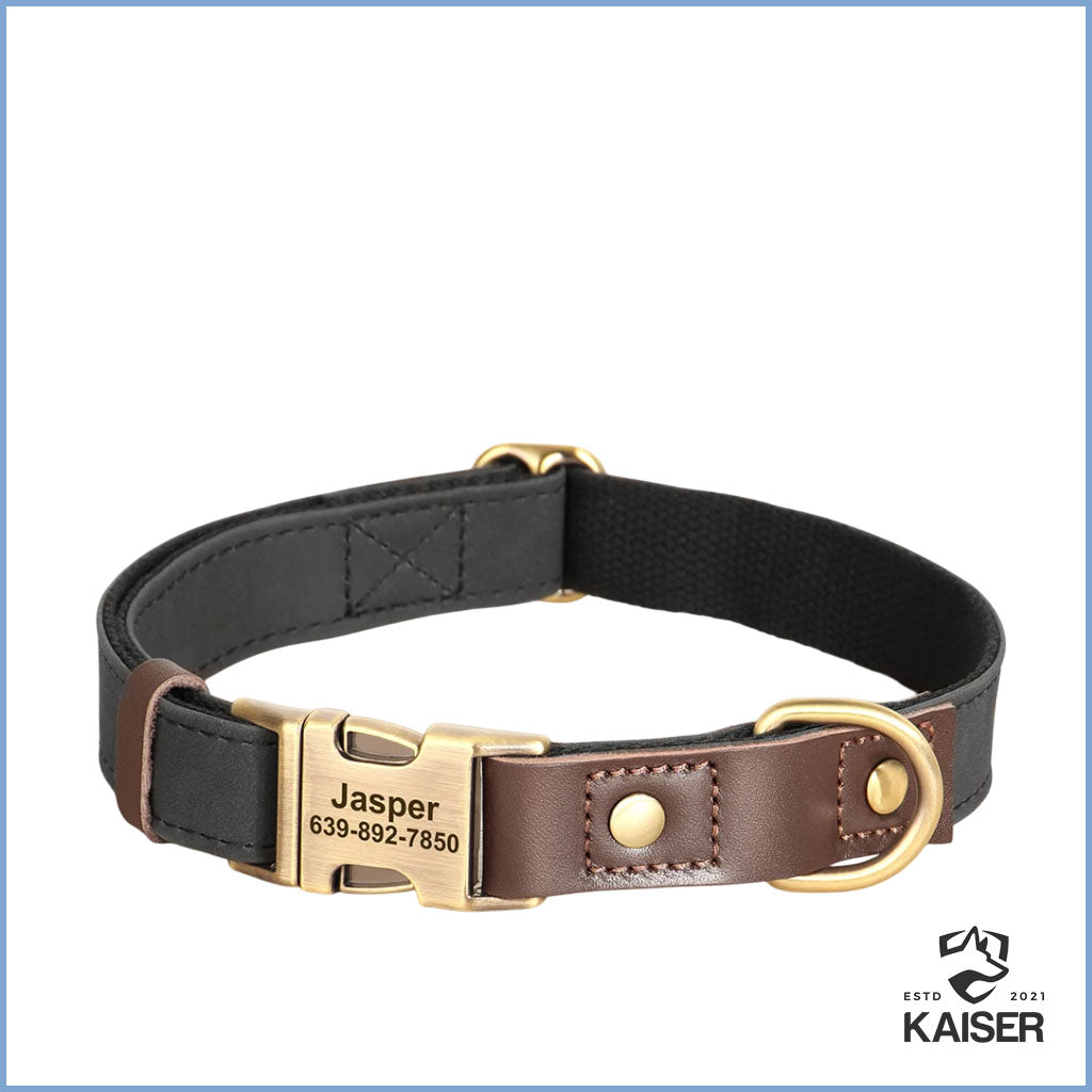 Personalisiertes Hundehalsband schwarz aus PU-Leder mit Gravur