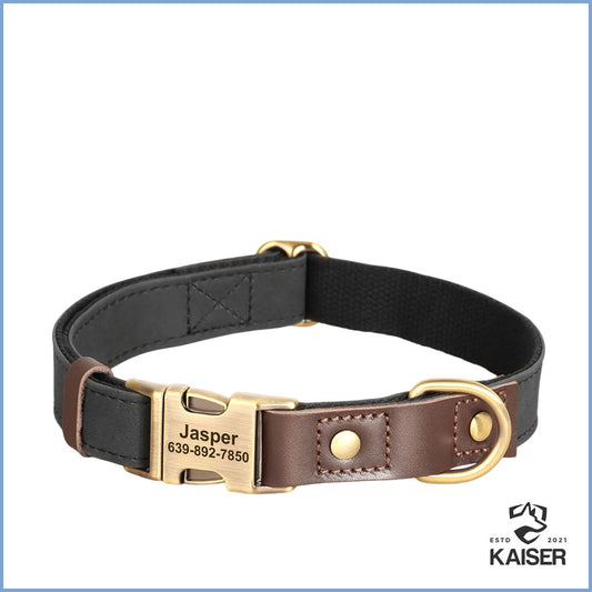 Personalisiertes Hundehalsband schwarz aus PU-Leder mit Gravur