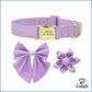 Personalisiertes Hundehalsband Lila mit abnehmbaren Fliege und Blume