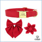 Personalisiertes Hundehalsband Rot mit abnehmbaren Fliege und Blume
