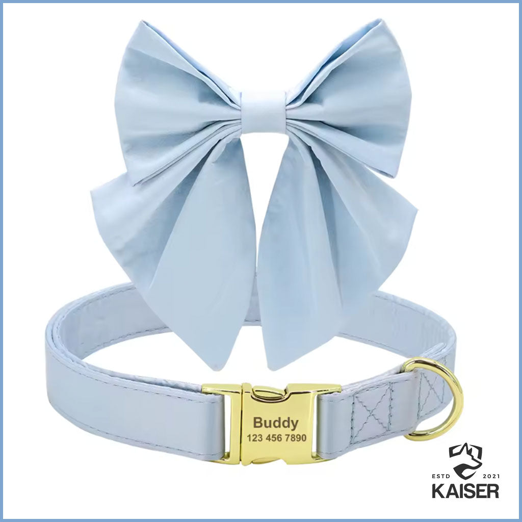 Personalisiertes Hundehalsband Blau mit abnehmbarer Fliege