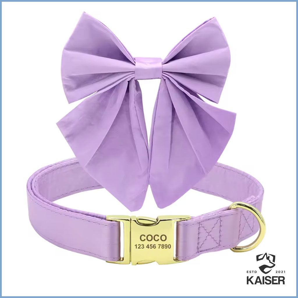 Personalisiertes Hundehalsband Lila mit abnehmbarer Fliege