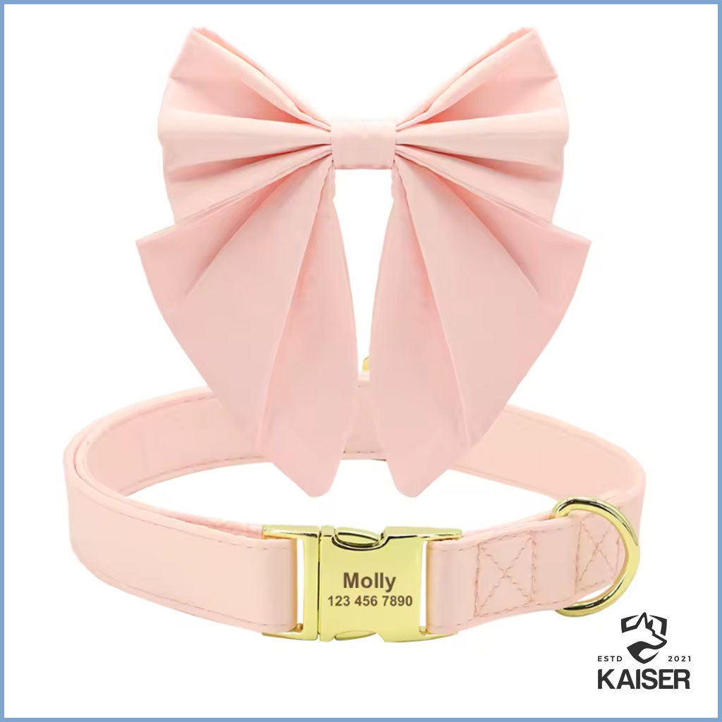 Personalisiertes Hundehalsband Rosa mit abnehmbarer Fliege