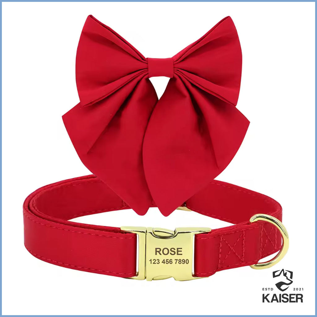 Personalisiertes Hundehalsband Rot mit abnehmbarer Fliege
