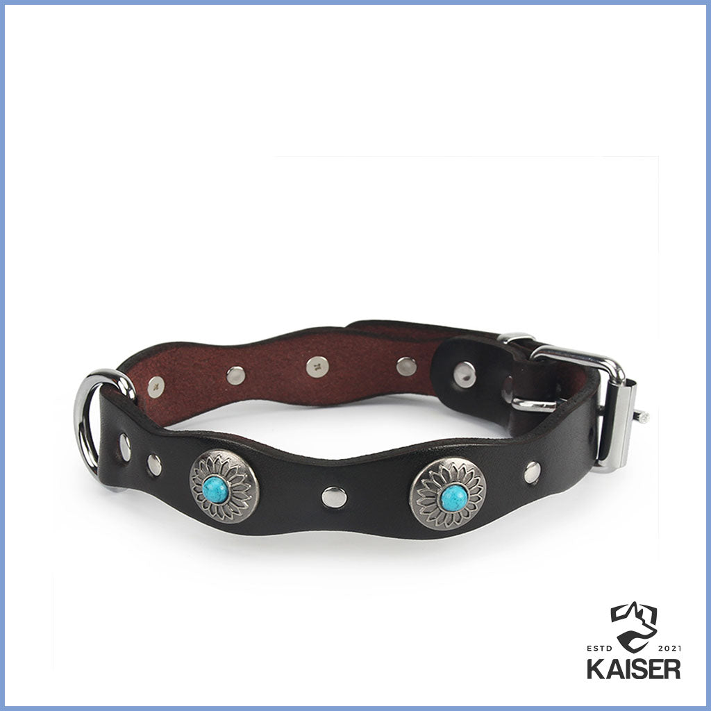 Hundehalsband Indianer Style schwarz mit blauen Perlen